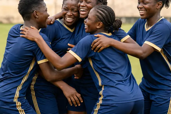 Joueuses célébrant le trophée