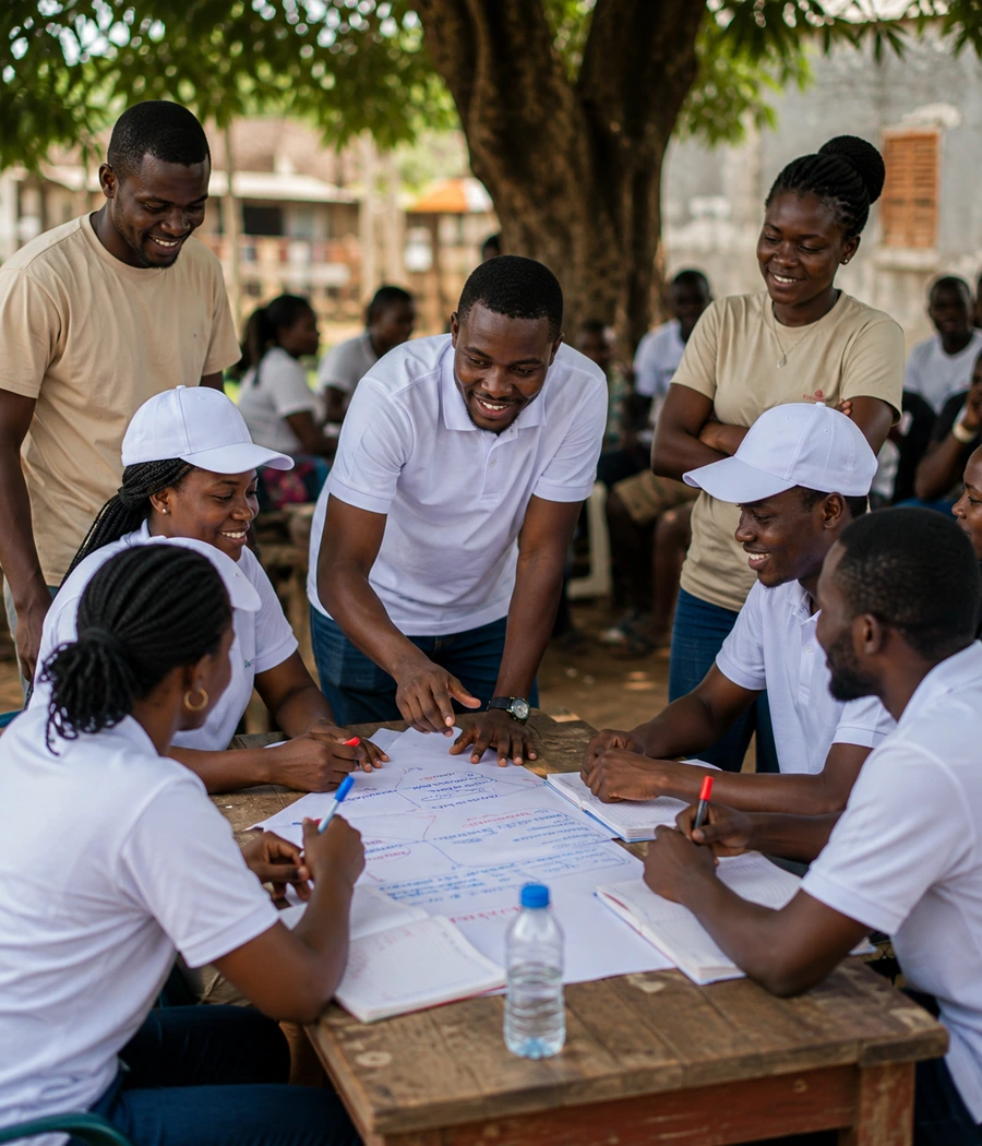Membres, bénévoles et bénéficiaires de l’ONG Dream Team réunis lors d’une activité communautaire